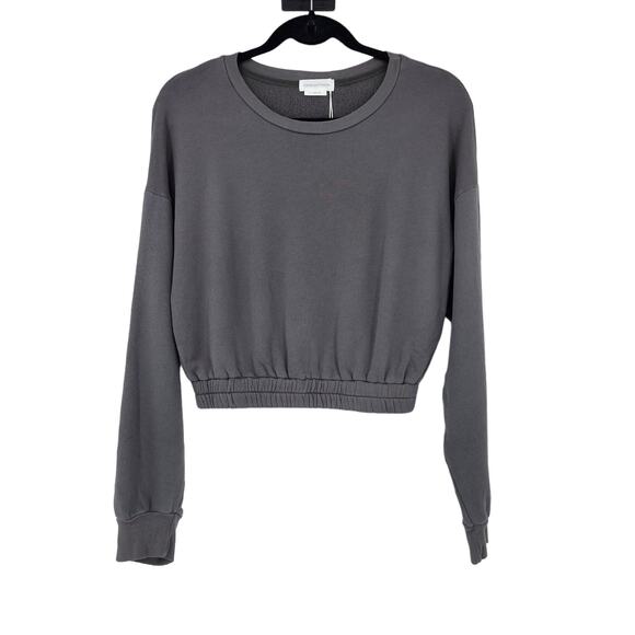 Lovers + Friends Katie Cropped Gray Crewneck Long Sleeve Sweatshirt Size Small - Picture 1 of 5